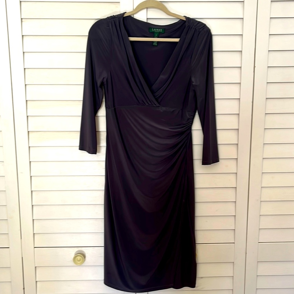 Dark grey cocktail dress.